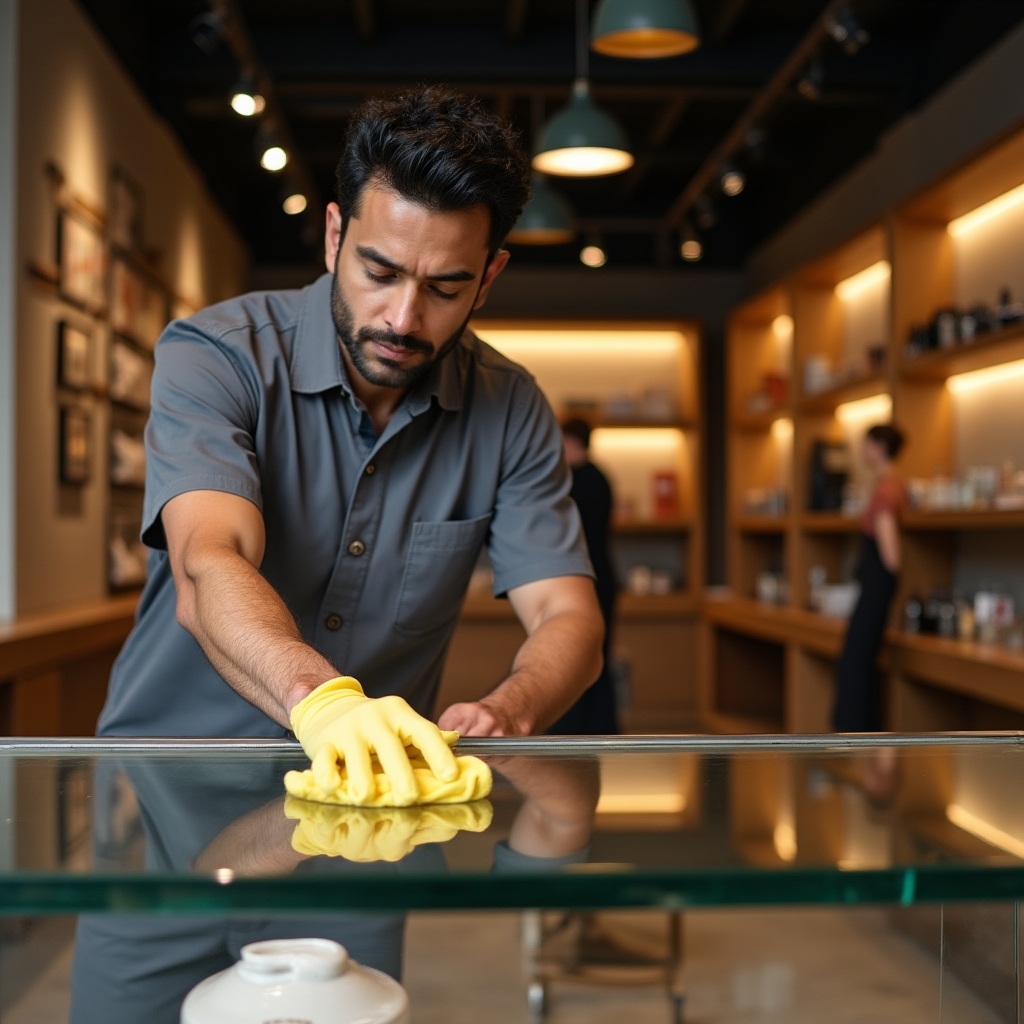 Limpieza de local comercial con escaparates limpios